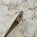 Papel de Parede Vinilico Mármore Off White, Cinza e Dourado PDL4662