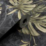 Papel de Parede Vinílico Floral Preto e Bege c/ Brilho PDF0019