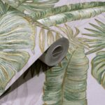 Papel de Parede Vinílico Floral Branco e Verde c/ Brilho PDF9031