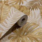 Papel de Parede Vinílico Floral Bege c/ Brilho PDF9032