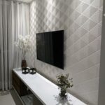Papel de Parede Alto Relevo Geométrico Riscados Diagonais Off White